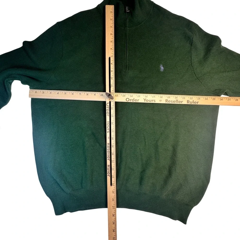 Polo Ralph Lauren Mens XXL Green Cotton Quarter Zip Pullover Sweater Pony